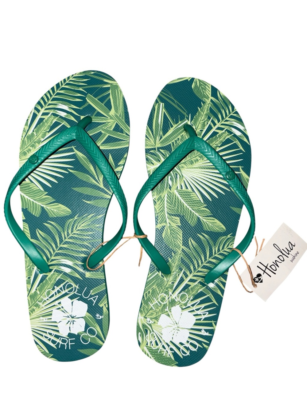 Honolua Green Tropical Palm Flip Flops